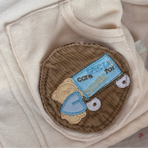 ⭒ 6M Cream Chunky Jacket Button Zipper Embroidered Bear Pockets Collar Velour ⭒ - Picture 4 of 13